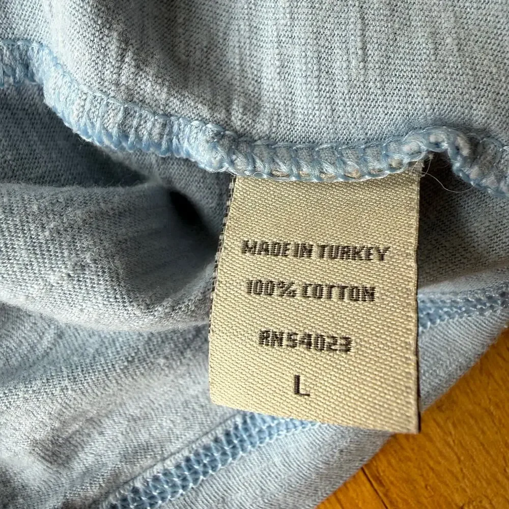 Banana Republic Men's Cotton Slub Knit Crewneck Henley Light Blue T-Shirt Sz L